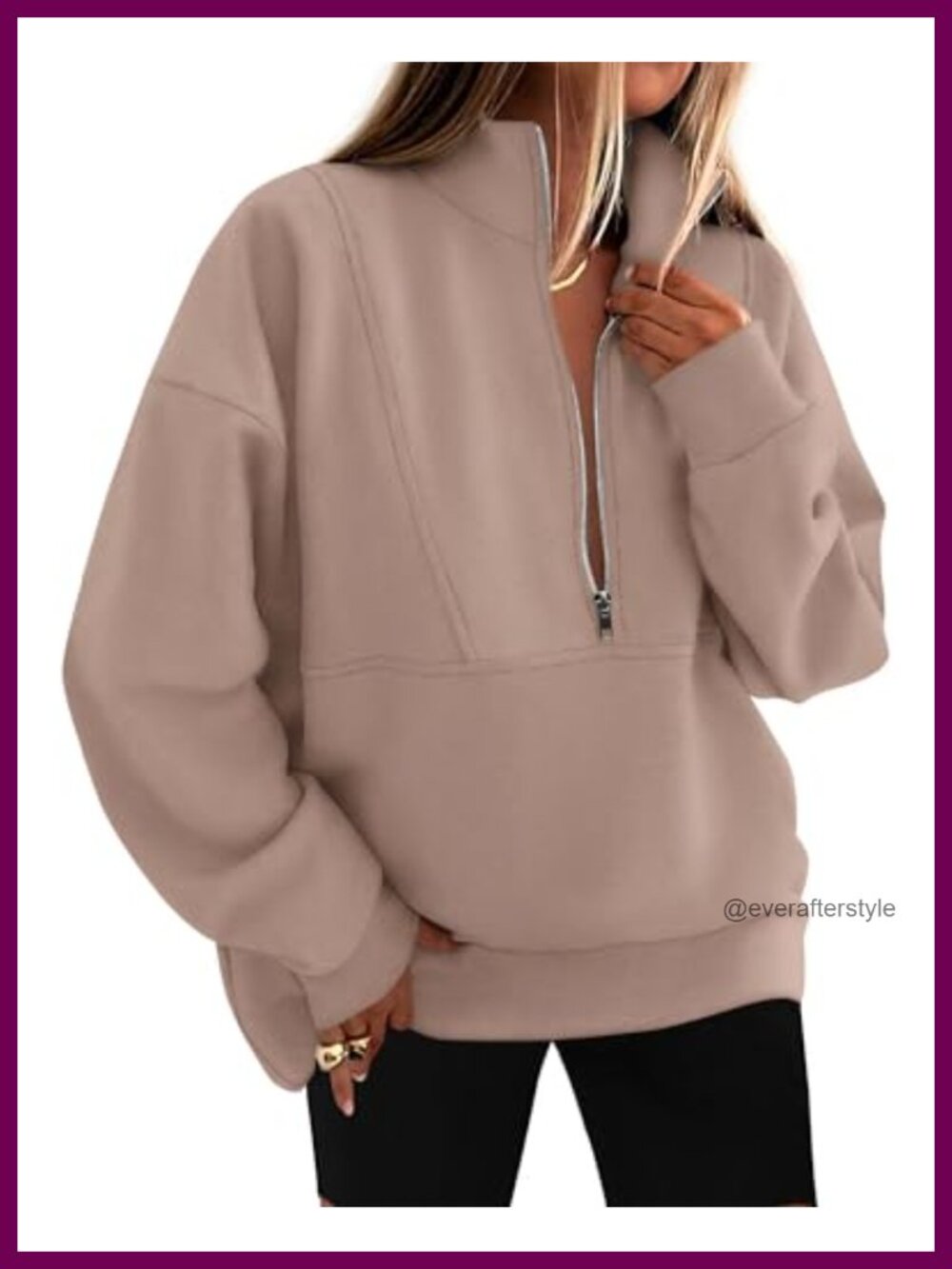 Half Zip Pullover Oversized Sweatshirt Mock Neck Cotton Blend Fleece